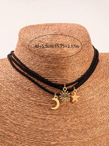 3件套节日畅销款星月日金属吊坠项链，优雅时尚，欧美地区均有销售。 - 彩色 - 查看 2