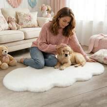 New Spring/Summer Faux Rabbit Fur Wavy Solid Color Cream Decorative Carpet. Soft, Smooth, Nordic Minimalist Style, High-Quality Polyester Plush Carpet Mat, Suitable For Garden, Bedroom, Living Room, Princess Room Decor - 1PC - View 16