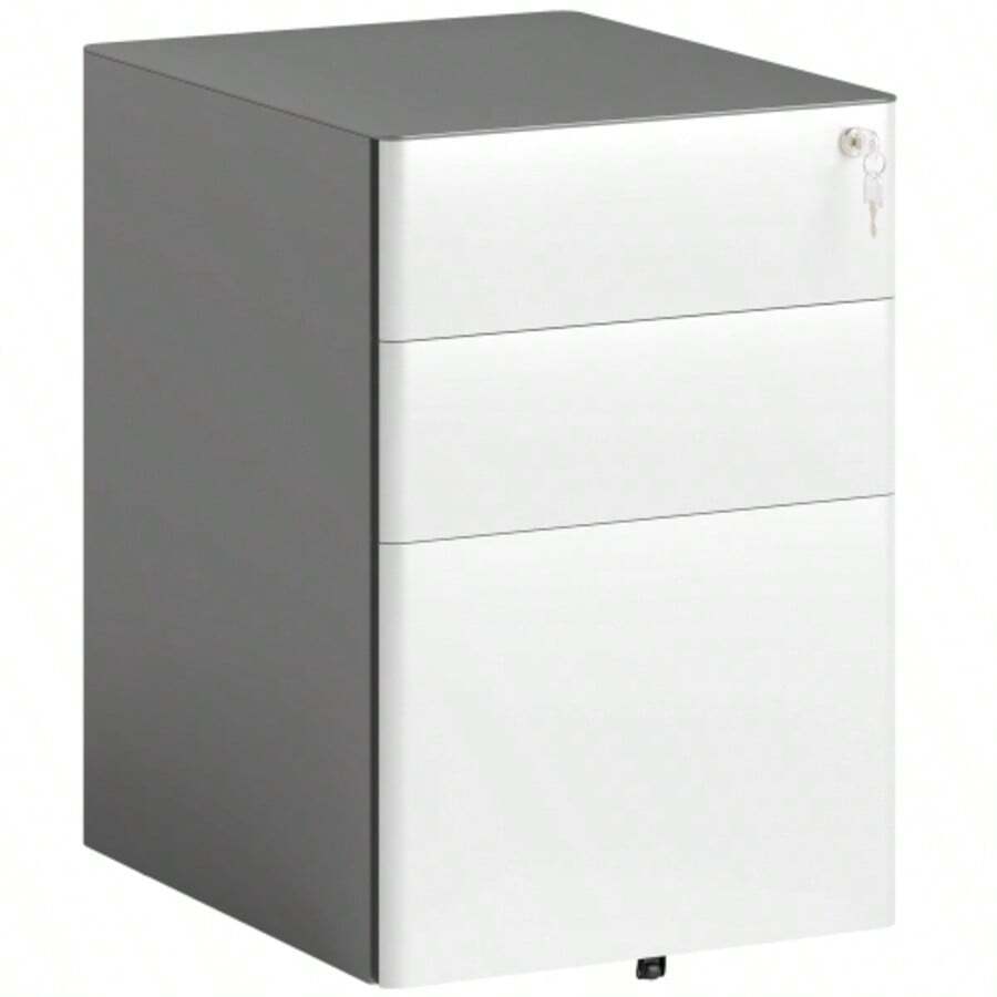 Mobile 3-Drawer Filing Cabinet, Lockable Office Cabinet With Hanging Filing System, Storage, Steel, 39 X 48 X 59 Cm, White And Grey - White - View 1