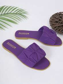 1 Pair Women's Summer Fashionable PU Pleated/Ruffle Edge Beach Sandals, Non-Slip Outdoor Slippers With Soft Soles And Open Toe, Casual Wear - Purple - View 8