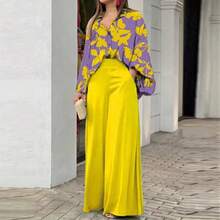 2026 Spring European And American Women's Clothing Loose Casual Elegant Suit Printed Shirt Top Wide Leg Pants Suit Women - Màu vàng - Xem 5