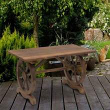 Solid Wood Garden Table, Balcony Table, Wooden Table, Model With Wheels, Weather-Resistant, Natural Finish, 113 X W 60 X H 65 Cm - Camel - View 2