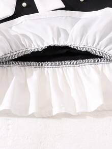 2pcs/Set Young Girl Pearl Bow Sleeveless Ruffle Hem Tank Top And Elastic Waist Casual Pants Set, Summer - Black - View 5