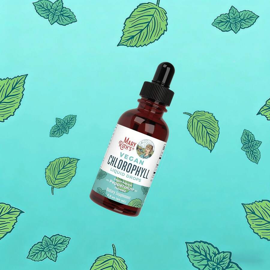 Gotas líquidas de clorofila de Mary Ruth's, certificadas por Clean Label Project - Sabor a menta derivado de la morera, vegano, no diluido, 2 onzas fluidas, apto para mayores de 14 años, sin OGM - Gotas líquidas de clorofila - Ver 1