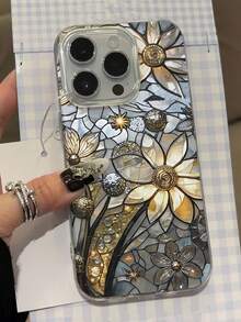 花卉彩绘优雅新款羽毛网状银色极简手机壳，兼容 17/17 Pro Max、15、16/16 Pro、15 Pro Max、P13、P14、P11软壳、P12防摔、XS、XR、7/8、7/8 Plus、S2、A14、A15、S23 Ultra、A50、A12、A32、A52、A72、A51、A21S、A13、A14、S22 Ultra、S23、A33、A53、S20 FE - 彩色 - 查看 3