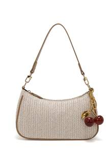 1. Fashion Women's Handbag, Summer New Straw Woven Bag, Beach Vacation Style Bag, Y2K Babe Bag, Shoulder Underarm Bag, Small Purse - Apricot - View 8