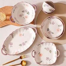 Japanese High-Quality Ceramic Tableware Set, Includes Large Rice Bowl, Soup Bowl, And Steamer Plate, Microwave And Dishwasher , Suitable For Housewarming, Wedding Gifts, Luxury Bowls And Plates Set - Purple Daylily - View 9