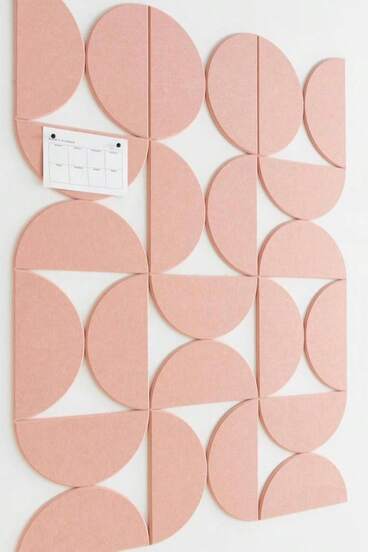 VIVELDA Large Bulletin Board Kit 48x36- Minimalist Wall Art To Replace Your Old Cork Boards For Walls For Office Decor - 24-Pack Semi-Circle Felt Wall Tiles For Home Office Décor (Coral)