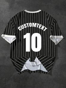 Personalized Men's Striped T-Shirt, With Customized Lucky Numbers And Letters Printed On The Back - Black - View 1