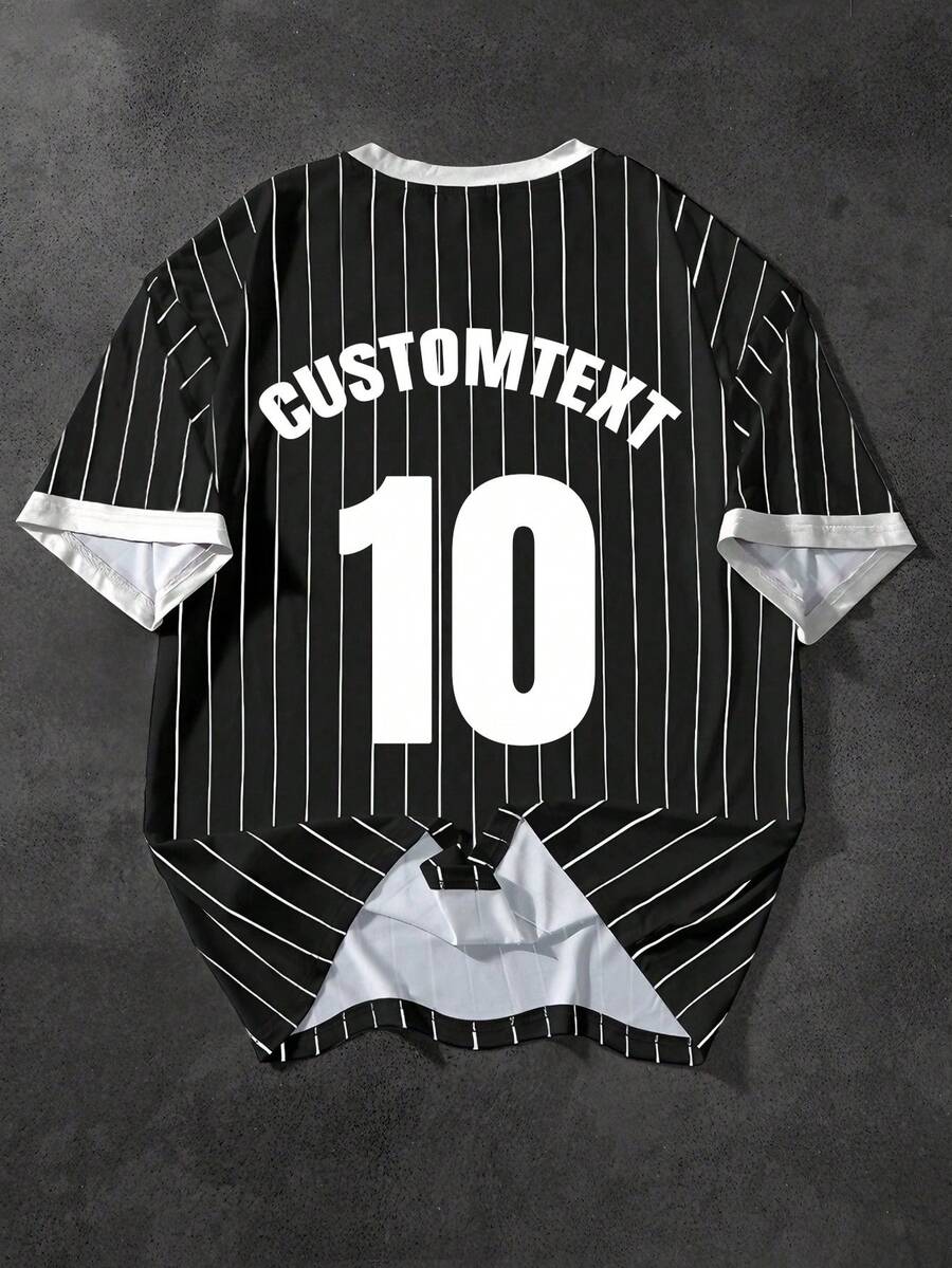 Personalized Men's Striped T-Shirt, With Customized Lucky Numbers And Letters Printed On The Back - Black - View 1