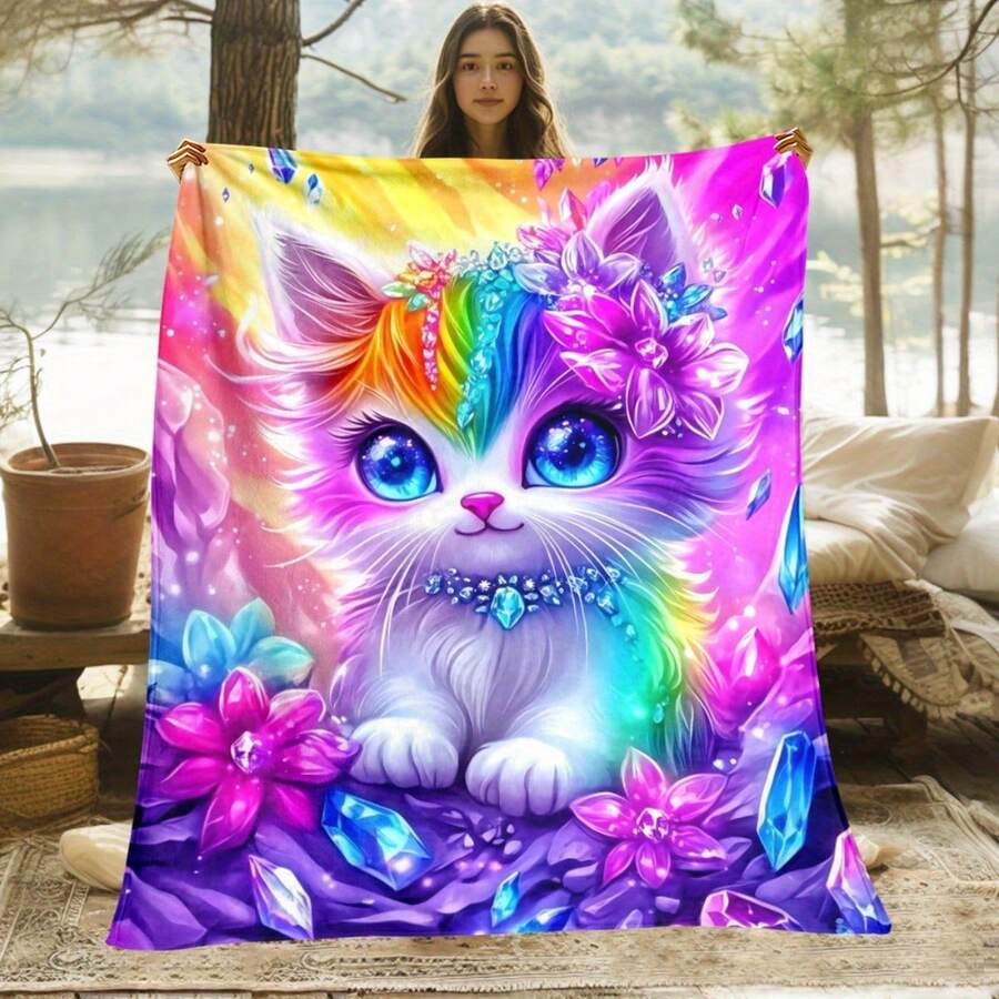 Ultra-Soft Animal Print Flannel Throw Blanket - Cozy, Warm & Plush | Machine Washable | Perfect For All Seasons | Colorful Animal & Rainbow Designt| Leopard, Penguin, Sea Lion | Perfect Birthday, Valentine'S Day Gift | Home Decor | Nap Blanket - 多色38 - 查看 1