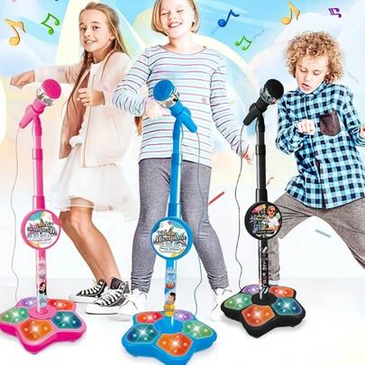 Nuevo micrófono infantil con soporte, juguete de karaoke de pie simulado, un regalo de cumpleaños para niños y niñas.
