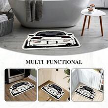 10mm Thick Soft & Fluffy Automotive Design Plush Area Rug, Doormat, Bathroom Mat - Non-Slip And Machine Washable, Black And Gray With White Wheels, Suitable For Vintage Gaming Room Decor In Living Room Or Bedroom, Comfortable And Fashionable Home Decor, Bedroom Mat Vintage Car Mat Textured Plush Mat, Living Room Mat - Car - View 9