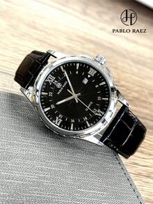 Pablo Raez 1件裝經典男士手錶，原創銀色不鏽鋼，迷人設計，50M防水，黑色PU皮革錶帶鏈條，簡約時鐘日曆，高品質AAA熱門頂級品牌，男士金屬鋼休閒時尚石英錶，夜光羅馬數字與條碼黑色高級商務錶，學生錶，教師禮物，送給父親或男性朋友，派對裝飾，超細纖維皮革，柔軟透氣，生日畢業婚禮禮物 - 均碼 - 查看 13