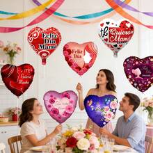 10pcs 18-Inch Random Spanish Mother's Day Heart Foil Balloons, 18-Inch "I Love You Mom" Balloons For Mother's Day Birthday Party Decorations, Mother's Day Gifts, Mother's Day Decorative Balloons - Multicolor - View 5