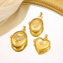 1pc Fashionable DIY Niche Design High-End Creative Heart & Round Photo Locket Copper Gold-Plated Pendant Necklace Jewelry For Women - Multi-element Styles - View 2
