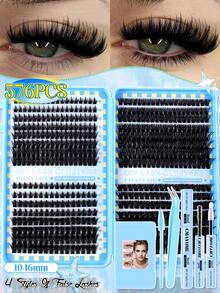 640/592/576PCS False Eyelashes, 10D-100D And Multi Styles Large Capacity Individual Lash Clusters, Natural Look And Long-Lasting, Wispy Eyelash Extension Kit Lashes Clusters With Lash Bond, Seal Lash Brush And Tweezer, Friendly To All Kinds Of Skin Types, Suitable For Party, Festival, Wedding And Travel Using, Great Gift For Women Or Girls - 藍色 - 查看 4