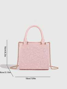 Bolsos de mujer: Bolso de mano de moda bordado con perlas, Clutch de fiesta cheongsam, Bolso de cadena, Bolso bordado con perlas, Bolso de hombro, Bolso de cadena de perlas - Rosa - Ver 4