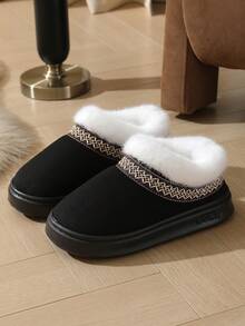 FZY 2026 Winter New Women's Flat Sandals, Fleece-Lined And Thickened For Warmth, Stylish Color-Blocking Design, Casual And Comfortable, Elegant Women's Sandals, Perfect As Auspicious New Year Gifts,Valentine's Day Surprise Gift - Fluffy Shoes - A Sense Of Ceremony For The Couple To Wear Together,FuzzyChic Boots/Warm Boots For Protection Against Cold,Easter Fashion Items - Women's Flat Sandals - 黑色 - 查看 8