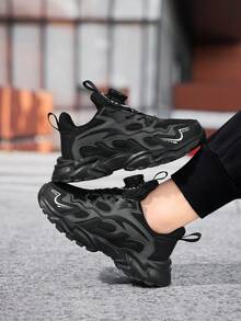 1 par de zapatillas deportivas de malla para niños, de estilo primavera/otoño, con hebilla rotativa ajustable de fácil puesta y quita, adecuadas para uso casual, deportivo, escolar y de moda, versátiles y atléticas - Negro - Ver 10