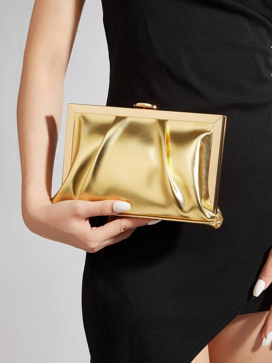 奢华晚宴包，魅力四射，优雅精致，低调奢华的金属翻盖方形包，女士、女性、派对女孩的理想之选，完美适用于派对、婚礼、舞会、晚宴/宴会等场合，是送给妈妈、老师、朋友、伴娘等女性的最佳礼物，也是时尚女士手拿包的理想之选。 - 金色 - 查看 1