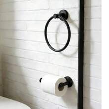 2pcs Set: Round Towel Ring + Toilet Paper Holder, Drill-Mounted Sturdy, Suitable For Bathroom, Toilet, Balcony, Kitchen - Multicolor - View 2