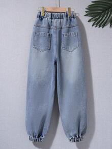 青少年男孩日常通勤休闲时尚破洞牛仔裤 - 淺色水洗藍 - 查看 2