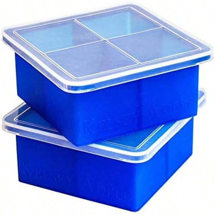 Kelsey Adele King Cube Ice Tray With Lid - Premium Silicone Mold For 2" Large Cubes, Best For Whiskey Bourbon Scotch Lovers; Good For Baby Food Freezer Storage, Freezing Instant Pot Broth - 1/2 Cup, - / - View 1
