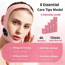 EMS Face Lifting Strap, Micro Current Low Frequency Massager, V-Line Mask Chin Up Mask, Intelligent Electric Face Lifting Mask, Soft Lycra Double Chin Strap For Facial Contouring,Skin Firming,Jaw Exerciser - Pink - View 4
