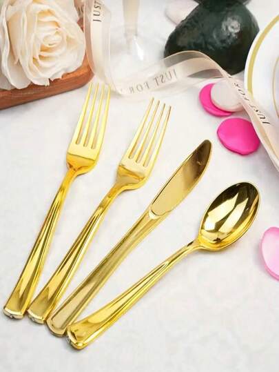 150/75/25/10pcs Set Hammered Gold Cutlery, Multi-Size Options, Elegant & Refined Overall Design, Enhances Dining Experience, Suitable For Birthday Parties, Festivals, Weddings And More