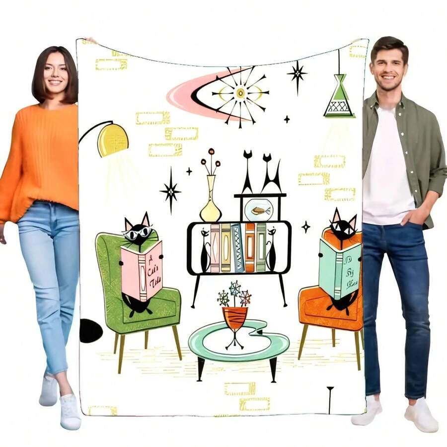 Manta acogedora con tema de gato lindo, manta suave para decoración del hogar, ligera y cálida, perfecta para sofá o cama, gran regalo para amantes de los gatos - Negro - Ver 1