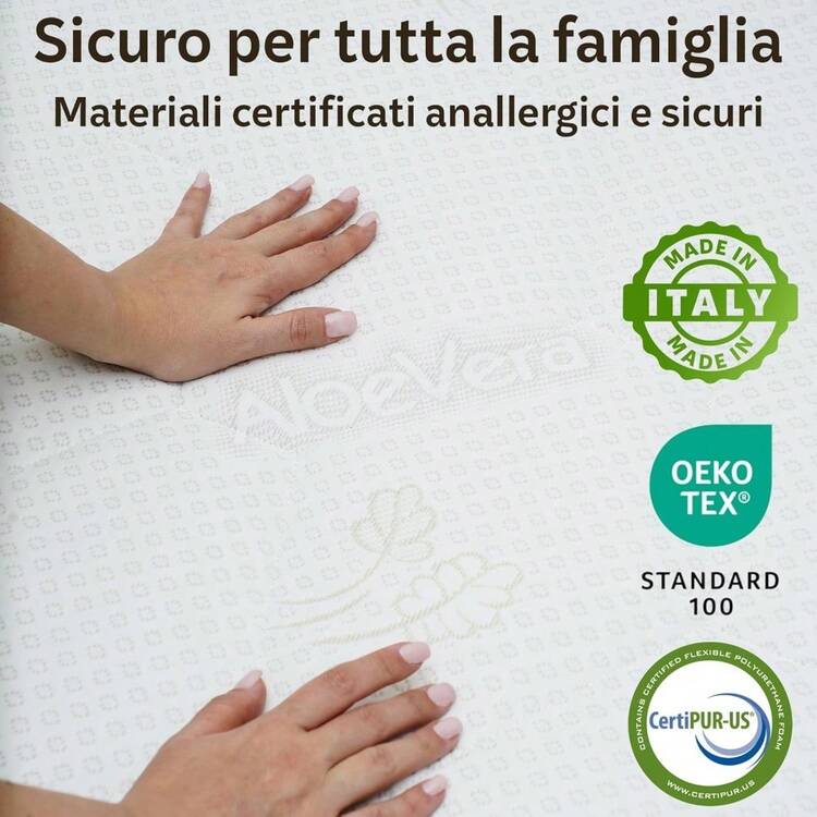 Matrimonial Mat 160x190 In Memory And Waterfoam | Viola 20 Cm | Ortopedico, Ergonomico, Anallergico E Antiacaro, Antibatterico | Semi Rigid | Aloe Vera Fabric | Made In Italy - 80x190 - 查看 6