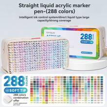 Languo 9色软头丙烯马克笔套装,288色学生DIY涂鸦绘画本内芯,不褪色纸,可堆叠彩色马克笔,亮黑色和肤色系列用于人物绘画,防水软丙烯画笔,DIY鞋子和衬衫 - 直液式馬克筆 - 查看 33