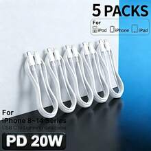 1/3/5条装 PD 20W 快充线 | USB-C 转 Lightning 耐用防弯折线，兼容 iPad/iPod，家居礼品，30 分钟充电 60% - 彩色 - 查看 1