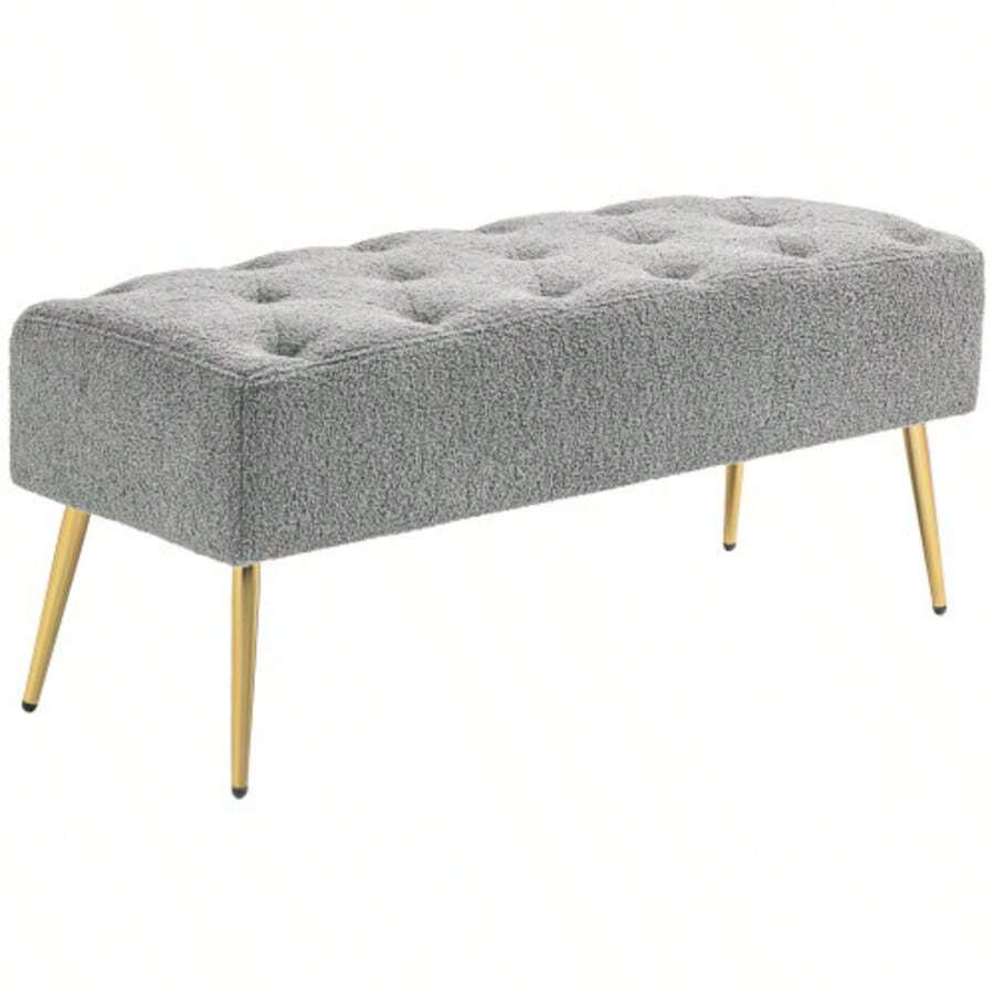 Upholstered Bench With A Lambswool Look, With Sturdy Steel Legs, 112 X 41 X 46 Cm, Grey, Ideal For Bedroom, Living Room Or Entrance. - Grey - View 1