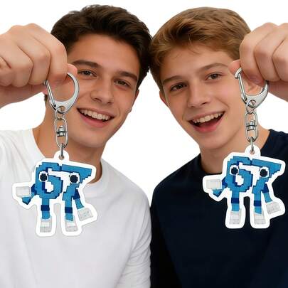 1pc 2D Flat 67 Keychain Collection, Popular Internet Meme Hanging Decoration Toy | Steal Brain 67 Keychain Car Pendant, For Key, Bag Decoration | Zinc Alloy And Acrylic, Casual Style