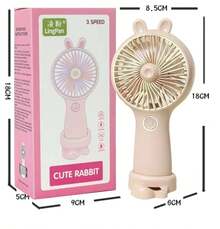 Ventilador portátil de oído de conejo con soporte para móvil, modelo recargable, mini ventilador de tres velocidades ajustables en la mesa. - Multicolor - Ver 10