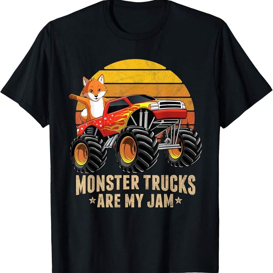 Vintage Fox Monster Truck Are My Jam Retro Sunset Boys Gift T-Shirt - Đen 2 - Xem 1