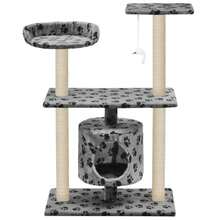 vidaXL 95 cm grauer Kratzbaum für Katzen mit Pfoten-Aufdruck - Gris - Voir 3