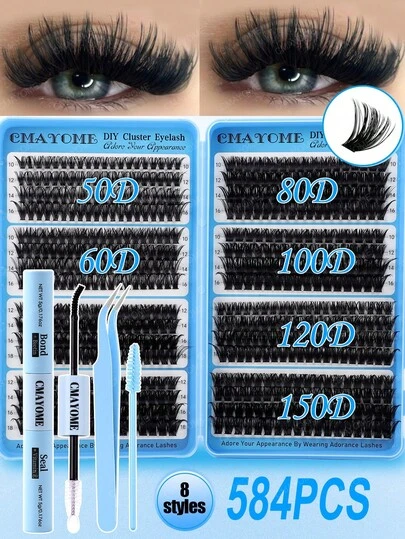 616/584pcs D-Curl Flared False Eyelashes, Large Capacity Eyelash Book With 8 Mixed Styles, Creating Natural Makeup, Long-Lasting & Voluminous, Portable Eyelash Set, Soft Lashes Suitable For DIY Fox/Cat Eyes, Stage Makeup, Daily Wear, Weddings, Parties, Outdoor Activities, Travels, Carnivals And Festivals