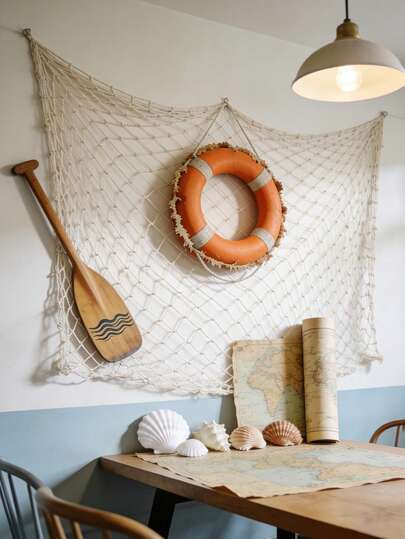 1pc Fish Net Decorations For Party, Natural Cotton Hawaiian Party Fishing Net Decorative, Nautical Themed Cotton Fishnet Under The Sea Pirate Ocean Beach Halloween Decor