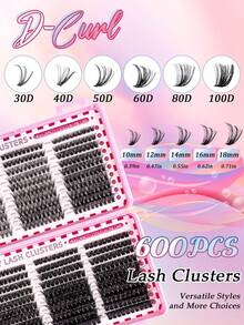 600/620 Clusters False Eyelashes Set, Mixed 30D 40D 50D 60D 80D 100D 0.07mm Soft Synthetic Mink Eyelashes 8-18mm, Natural Voluminous 3D Reusable Russian Lashes, Suitable For Beginners Home DIY - 黑色 - 查看 3