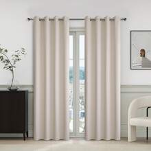Cortinas opacas de algodón de color liso - Caqui - Ver 7