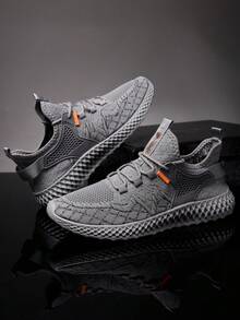 Men's Fashion Breathable Knitted Running Shoes, Suitable For All Seasons - Grey - View 7