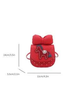 Women's Fashionable Mini Handbag, Stylish Cartoon Embroidered Half-Circle Saddle Bag, Flap Small Crossbody Bag - Red - View 8