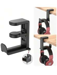 Rotating Headphone Stand - PC Gaming Headset Holder, Adjustable Clamp-On Under Desk Hanger With 360 Degree Swivel & Cable Clip Organizer - Multicolor - View 1