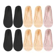 1/5/10 Pairs Of High-Quality Lace Invisible Summer Thin Breathable Low Top Silicone Anti Slip Boat Socks For Women - Multicolor - View 12
