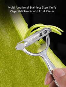 1pc Multifunctional Stainless Steel Vegetable Peeler - Easy Grip Fruit Potato Slicer, Easy To Clean, Suitable For Home And Restaurant, Vegetable Grater Fruit Peeler, Practical Kitchen Tool - Silver - View 2