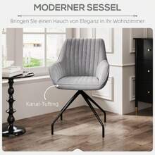 Swivel Armchair With Armrests, Velvet Look, Metal Legs, For Bedroom Or Living Room, Dark Grey - Grey - View 4