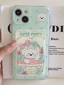 1pc Cute Cartoon Puppy Flower Basket Design Shockproof TPU Full Coverage Phone Case Compatible With IPhone 11/12/13/14/15/16/17/Pro Max, Blue - Baby Blue - View 3